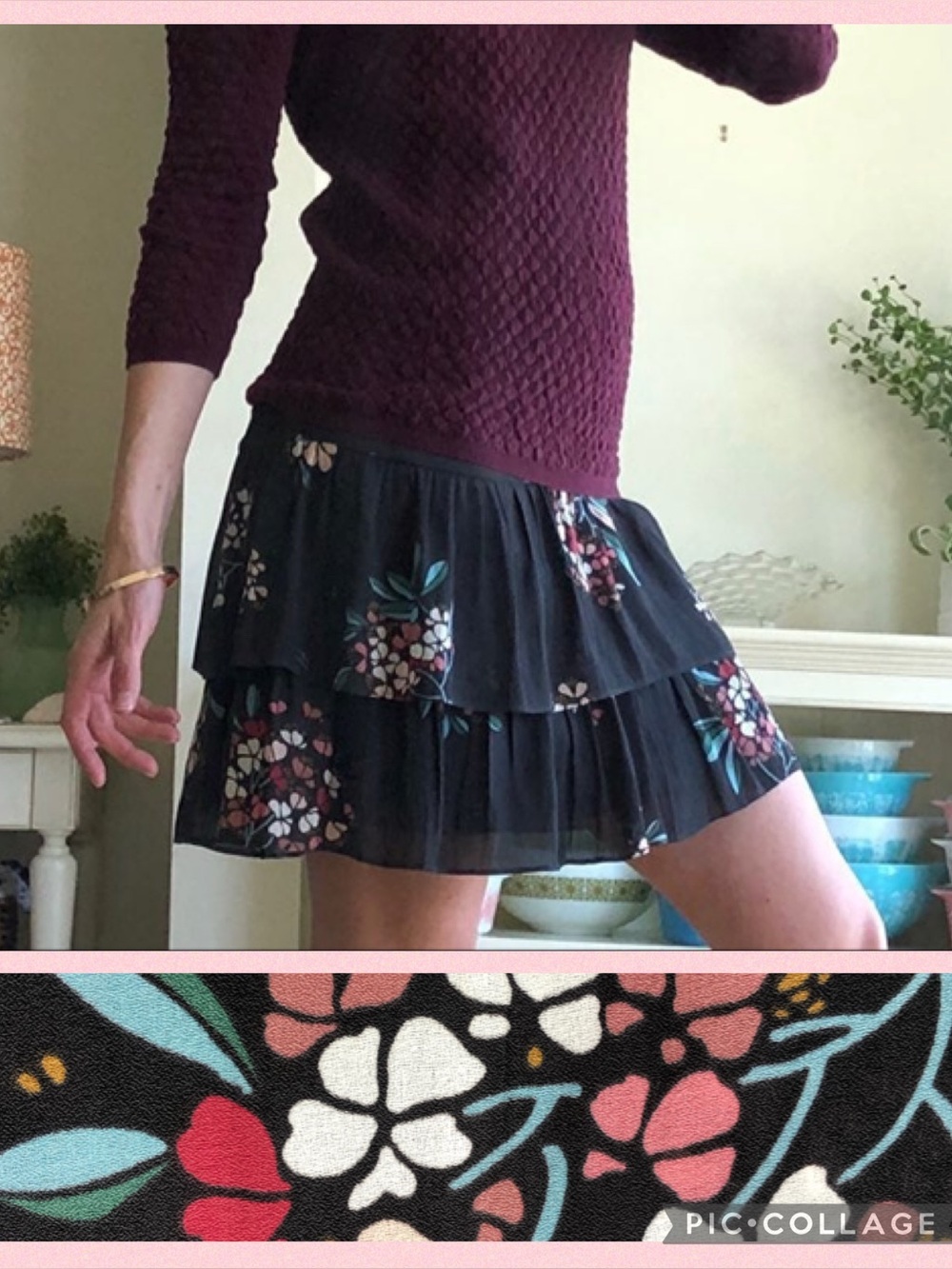 LOFT Gray Floral Skirt